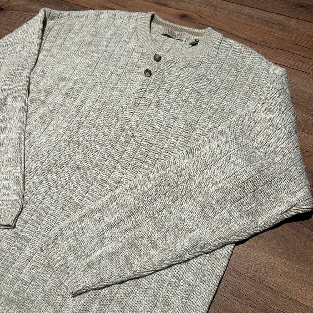 Claybrooke‎ Outdoors Tan Marled Henley Knit Sweater Mens XXL